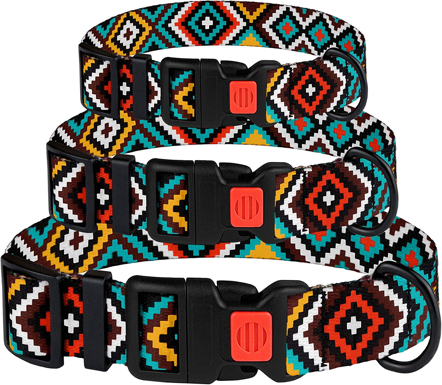 Stylish Aztec Teal Nylon Dog Collar for Small Breeds (10-13 Inch) 🐾✨