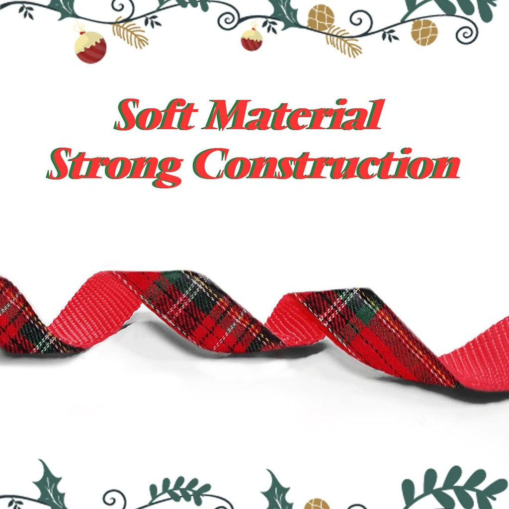 Christmas Buffalo Dog Collar and Leash Set, Classic Plaid Collar with Removable Bowtie and Matching Leash for Medium Dogs