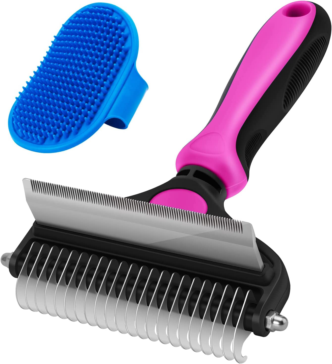 Transform Your Pet's Grooming Game with the  2-in-1 Deshedding Brush & Dematting Comb for All Fur Types!