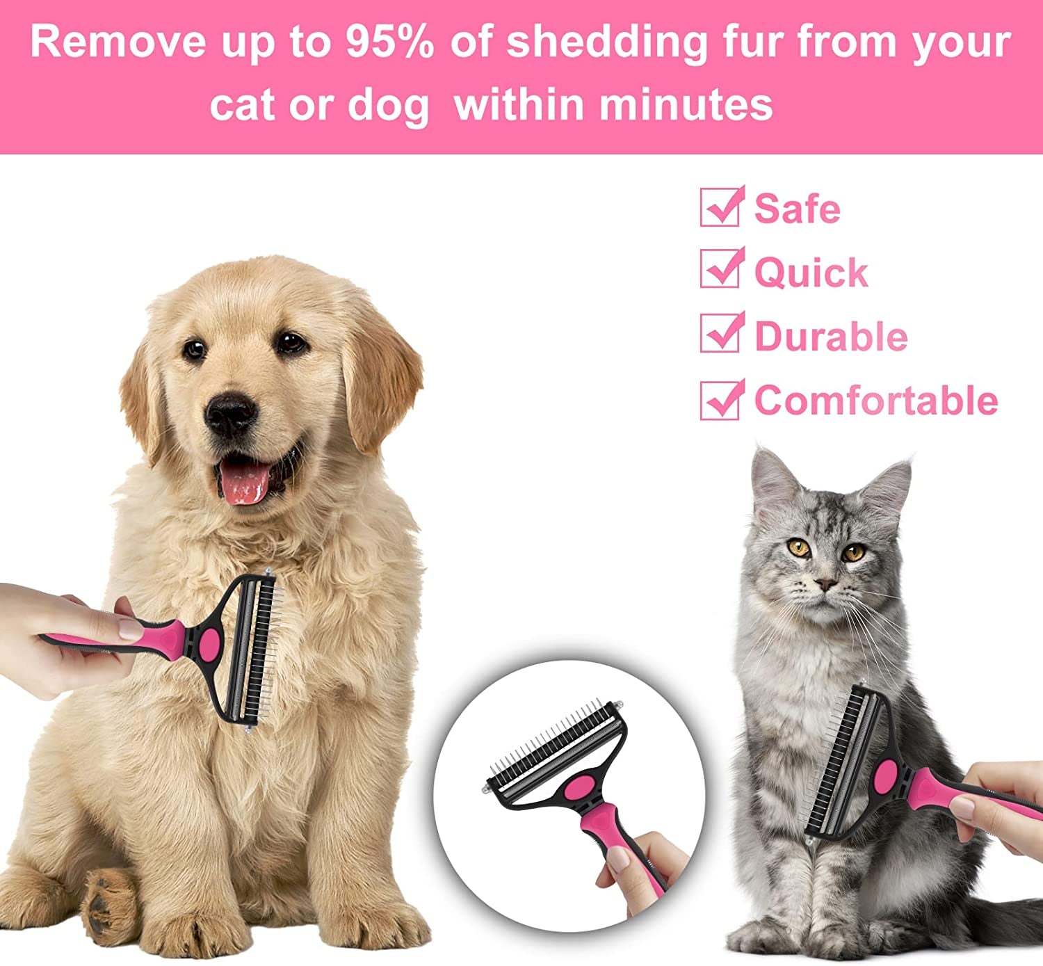 Transform Your Pet's Grooming Game with the  2-in-1 Deshedding Brush & Dematting Comb for All Fur Types!