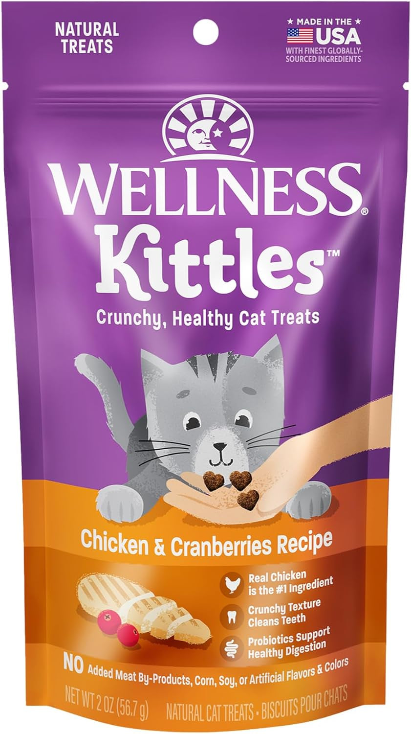 Treat your furry friend to  Kittles: Crunchy, Grain-Free Chicken & Cranberry Cat Treats in a 2 oz bag! 🐱💖✨