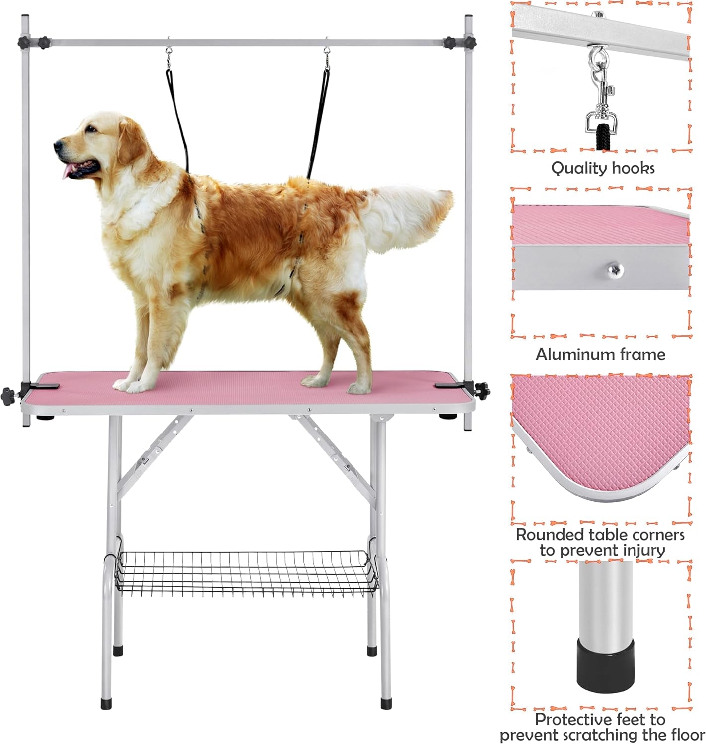 Transform Grooming Time with the  46'' Adjustable Pet Grooming Table for Large Dogs! 💖🐾 Perfectly Portable with Arm, Noose & Mesh Tray - Supports Up to 265lbs!