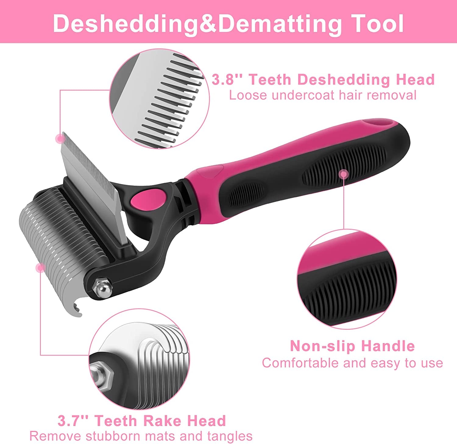Transform Your Pet's Grooming Game with the  2-in-1 Deshedding Brush & Dematting Comb for All Fur Types!