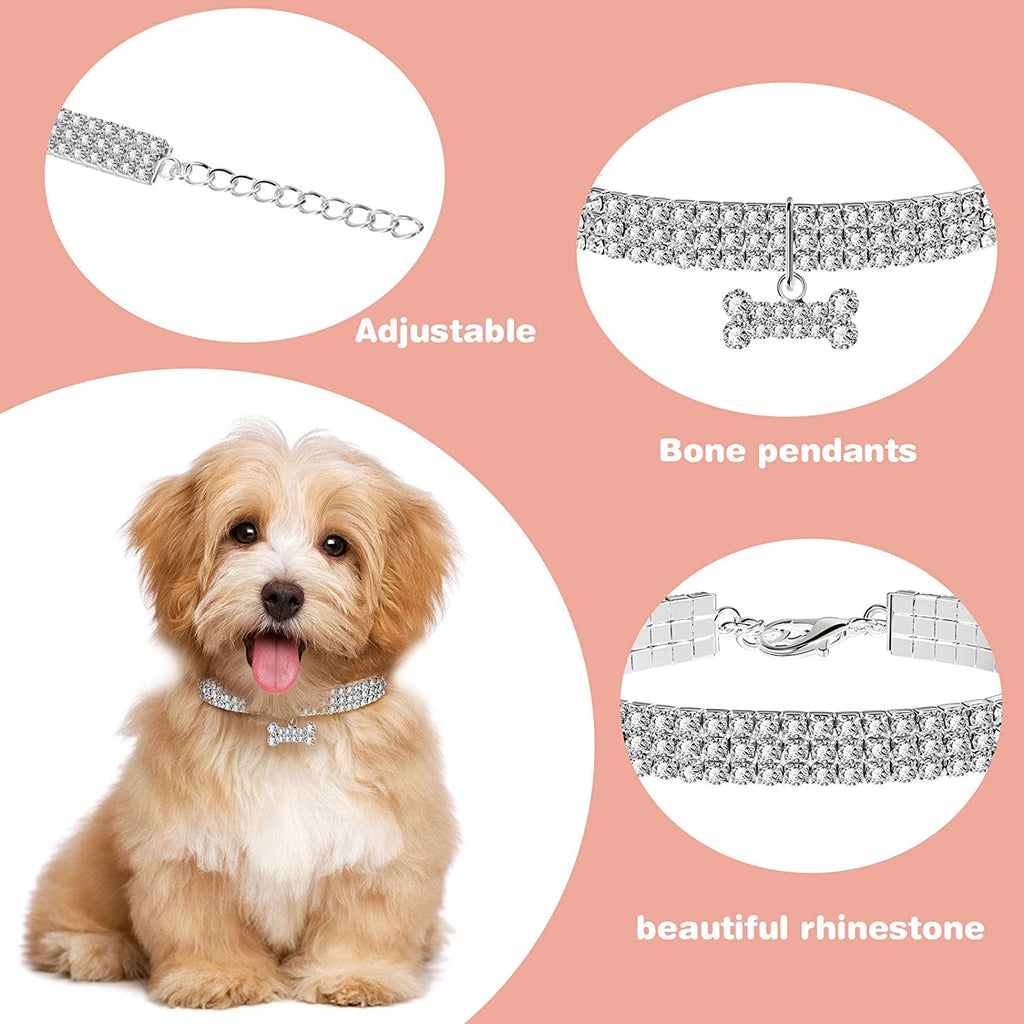 Sparkle in Style! ✨💖 3-Piece Bling Rhinestone Pet Collars with Adjustable Crystal Pendants for Your Adorable Dogs & Cats! 🐾💕 Perfect for Small Pets!