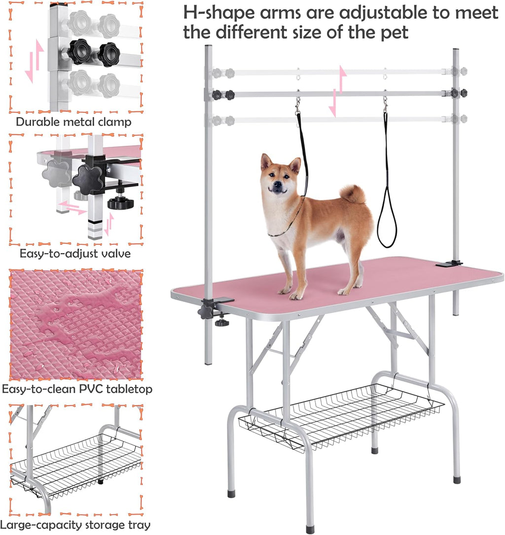 Transform Grooming Time with the  46'' Adjustable Pet Grooming Table for Large Dogs! 💖🐾 Perfectly Portable with Arm, Noose & Mesh Tray - Supports Up to 265lbs!