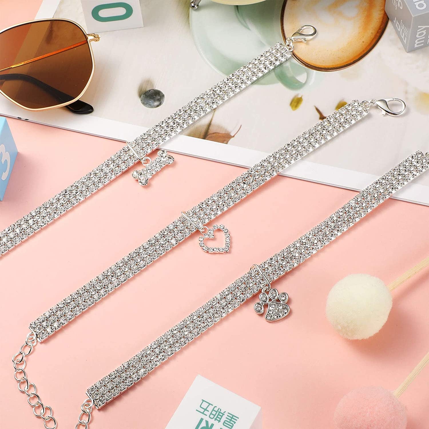 Sparkle in Style! ✨💖 3-Piece Bling Rhinestone Pet Collars with Adjustable Crystal Pendants for Your Adorable Dogs & Cats! 🐾💕 Perfect for Small Pets!