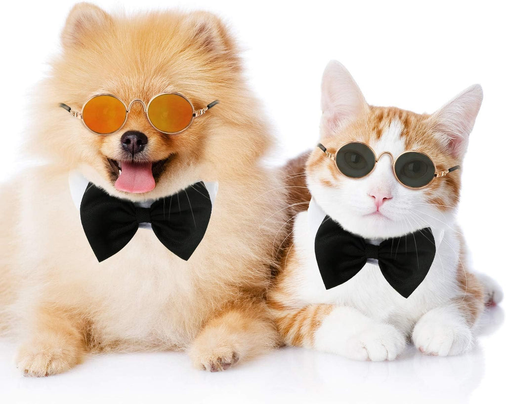 6 Pieces Cat Sunglasses Funny Pet Sunglasses Small Dog Sunglasses Classic Retro Circular Pomeranian Sunglasses Eyewear Photos Props Accessories Cosplay Glasses Black and Mix Reflective Color