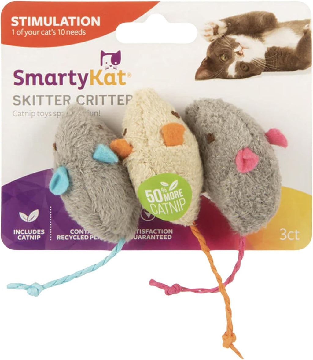 Unleash the fun with  Skitter Critters! 🐾 3 Pack of Catnip Toys in Gray/Cream - Perfect for Playtime! 🐱✨