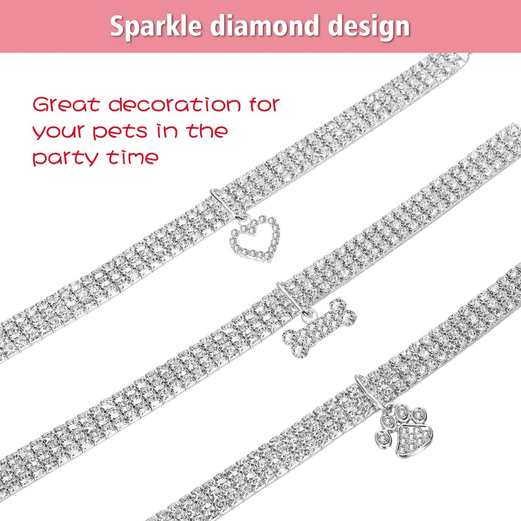 Sparkle in Style! ✨💖 3-Piece Bling Rhinestone Pet Collars with Adjustable Crystal Pendants for Your Adorable Dogs & Cats! 🐾💕 Perfect for Small Pets!