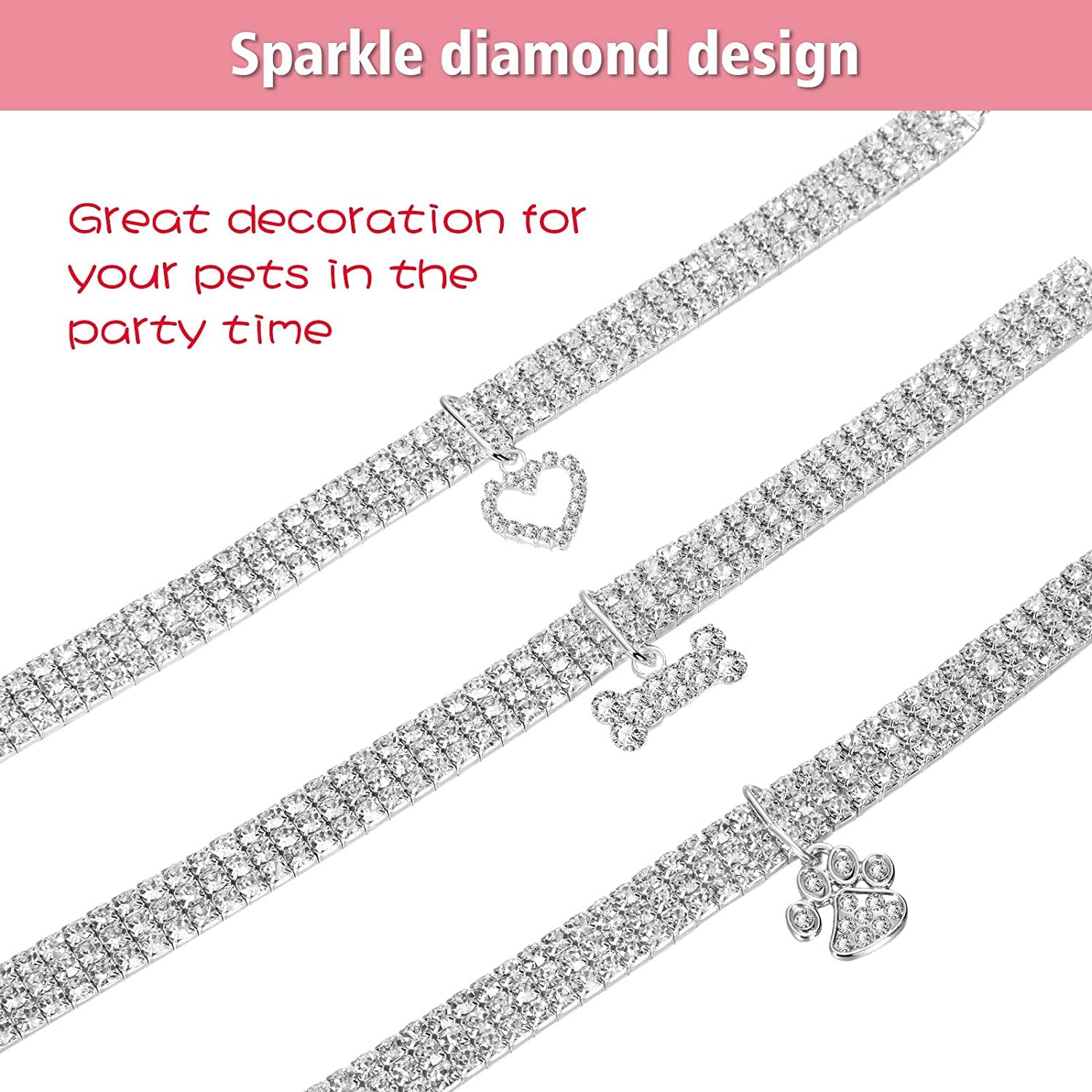 Sparkle in Style! ✨💖 3-Piece Bling Rhinestone Pet Collars with Adjustable Crystal Pendants for Your Adorable Dogs & Cats! 🐾💕 Perfect for Small Pets!