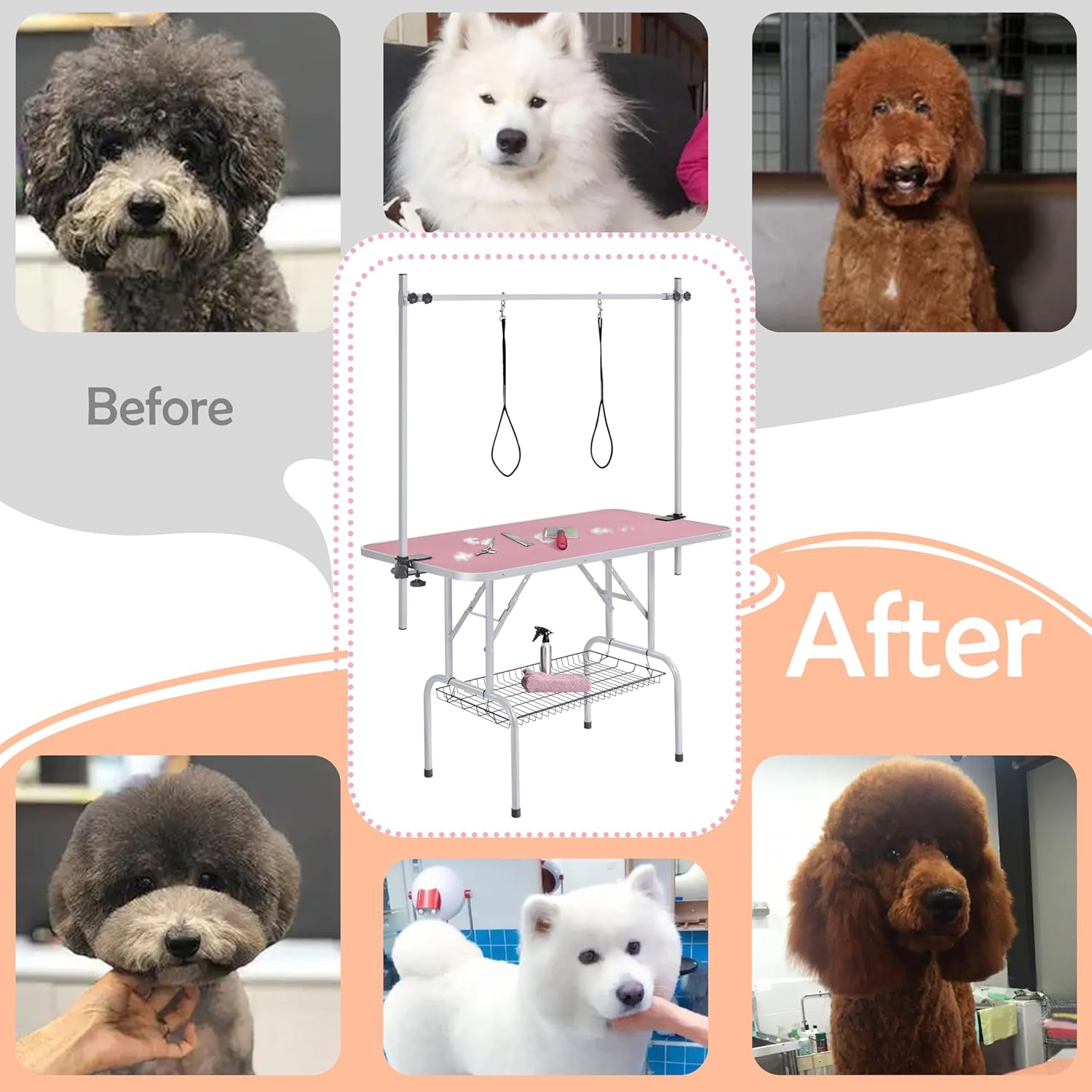 Transform Grooming Time with the  46'' Adjustable Pet Grooming Table for Large Dogs! 💖🐾 Perfectly Portable with Arm, Noose & Mesh Tray - Supports Up to 265lbs!