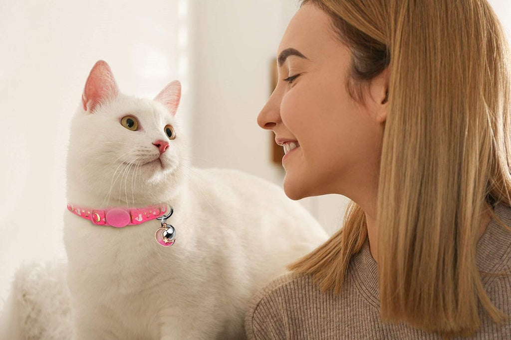 Super Cute Breakaway Cat Collars - Glow in the Dark Moons & Stars! 🌙✨ Adjustable & Safe for Your Adorable Kittens (2 Pack: Purple & Pink) 🐾💖