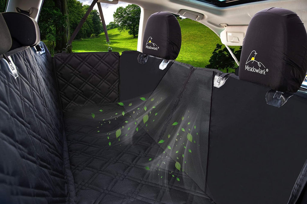 Dog Car Seat Cover with Mesh Window, Heavy Duty Pet Seat Cover for Back Seat, Extra Padded Non-Slip Dog Hammock, Water-Resistant Back Seat Protector for Cars Trucks and Suvs (64" W X 60" L)