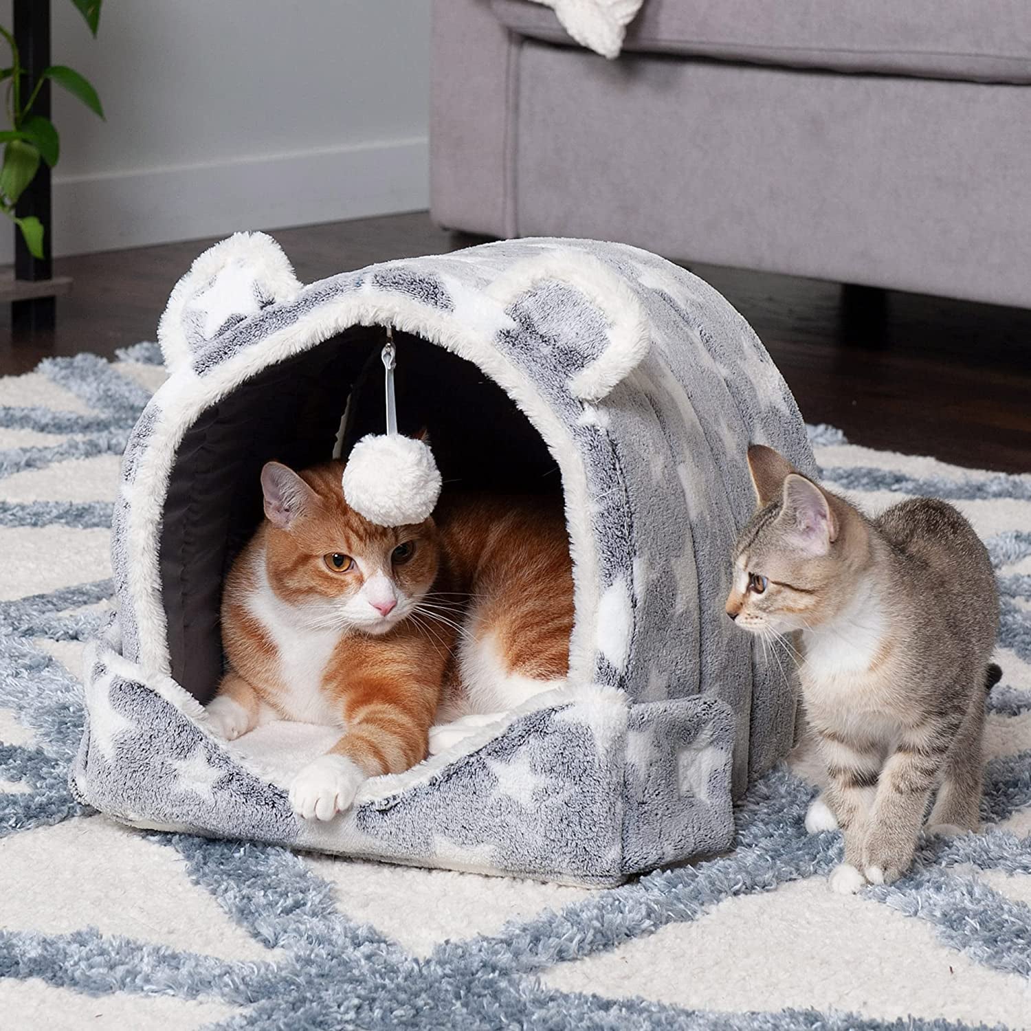 Cozy Up Your Furry Friend with the  Snuggle Hideout! 🐾✨ Perfect for Cats & Small Dogs – Washable, Foldable & Comes with a Plush Ball Toy! 🛏️💖 #PetLovers #CozyPets #