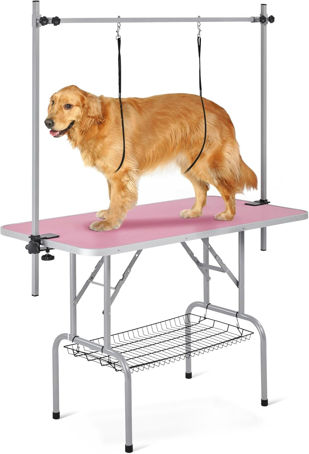 Transform Grooming Time with the  46'' Adjustable Pet Grooming Table for Large Dogs! 💖🐾 Perfectly Portable with Arm, Noose & Mesh Tray - Supports Up to 265lbs!